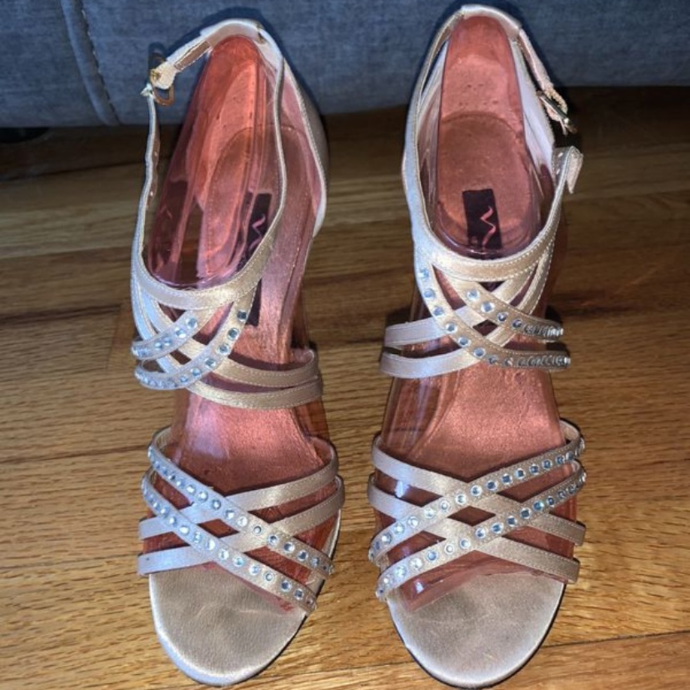 Gold & rhinestone heels, size 7.5